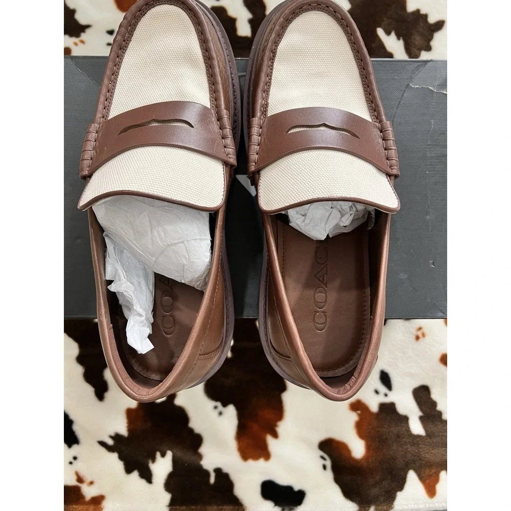 Coach Men's Cooper Saddle Signature Canvas Leather Loafers Slip-On Size 9D NIB - Picture 4 of 7